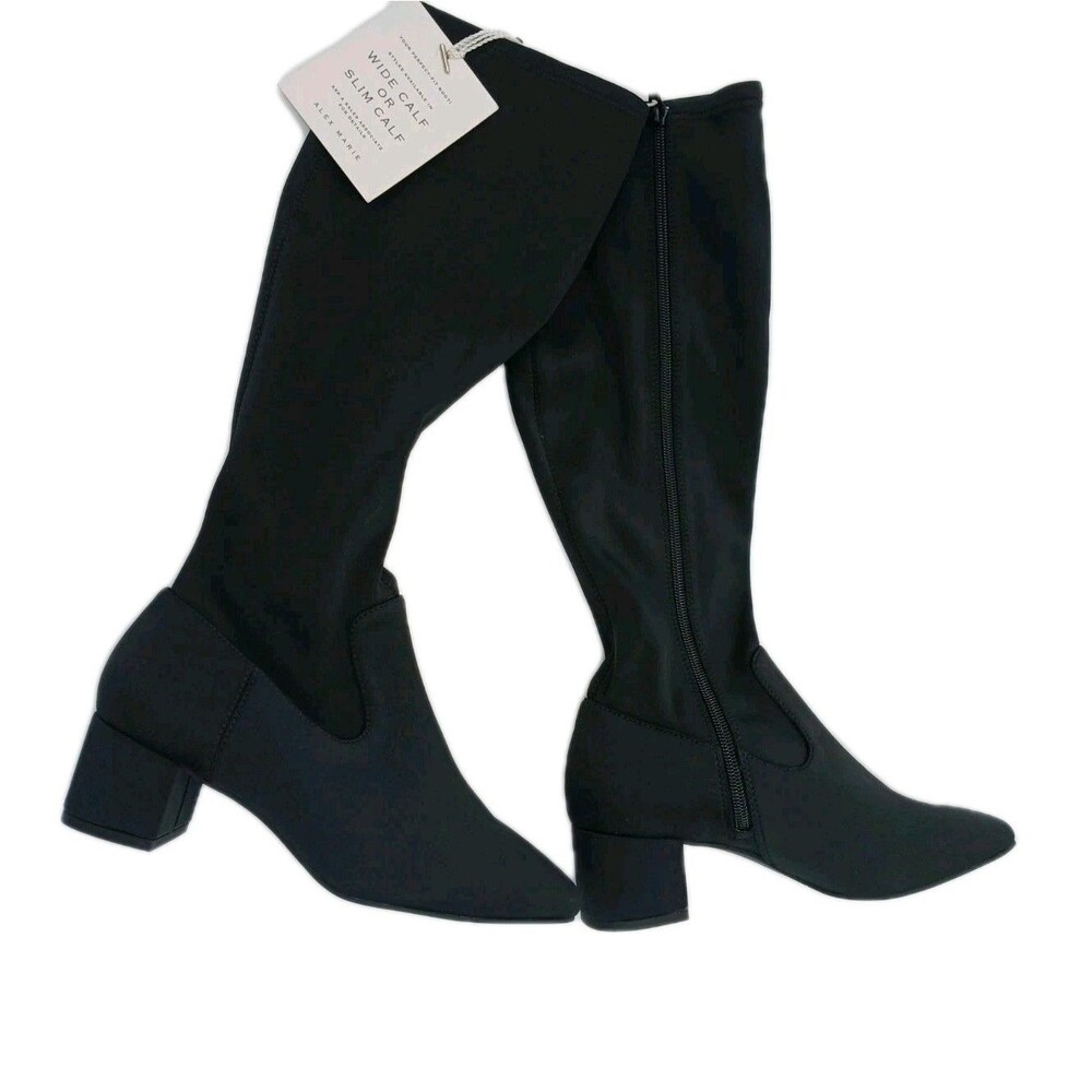 NEW- Size 7.5M Womens Alex Marie Zip Up Knee High Boots Chunk Heel Fabric Black - Picture 9 of 9